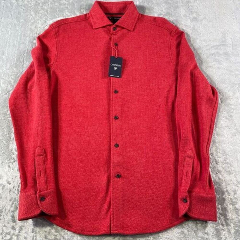 Cremieux Shirt Overshirt Mens Medium Red Herringbone‎ Casual Preppy Minimalist